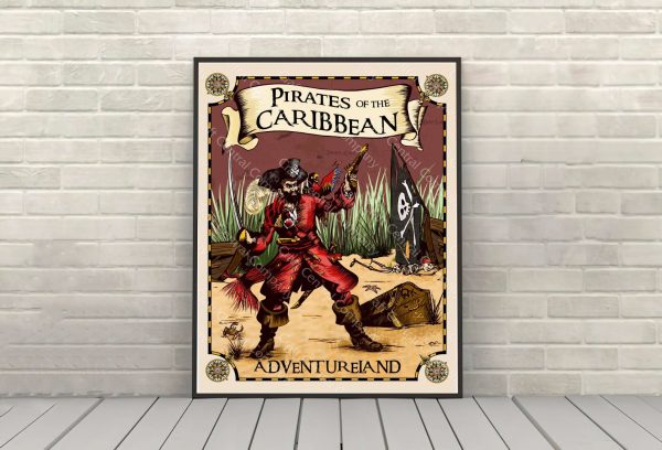 Pirates of the Caribbean Poster Vintage Disney Attraction Posters Adventureland Magic Kingdom (1 Hidden Mickey) For Cheap