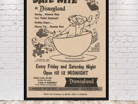 Date Nite at Disneyland Poster Vintage Disney Poster Tea cups poster Cheap