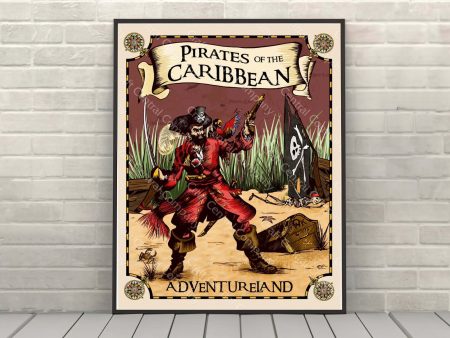 Pirates of the Caribbean Poster Vintage Disney Attraction Posters Adventureland Magic Kingdom (1 Hidden Mickey) For Cheap