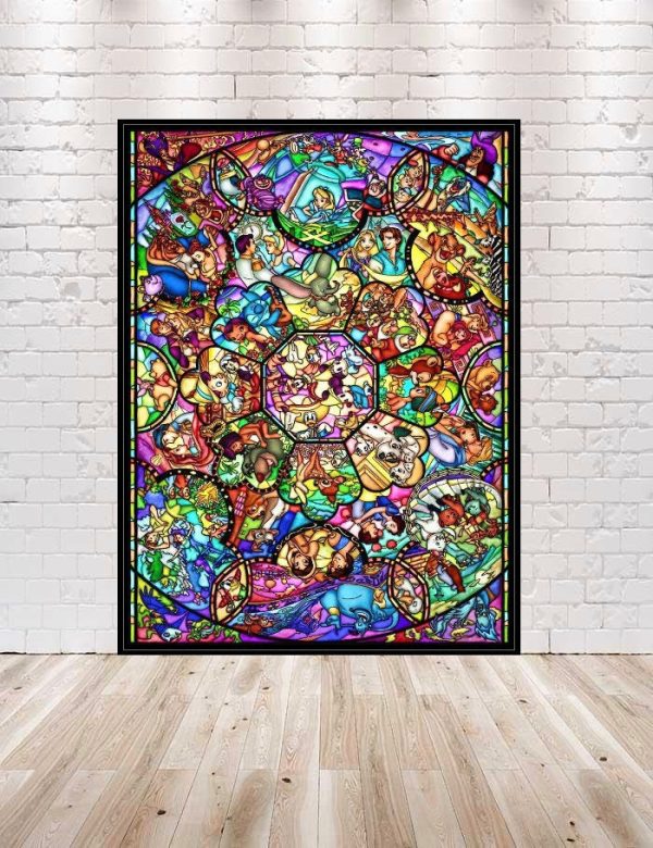 Disney Stained Glass Poster Disney World Poster Vintage Disney Poster Disney Characters Mickey Poster For Cheap