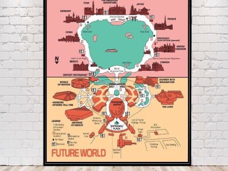 Epcot Map Poster Vintage Epcot Poster Vintage Disney Poster Disney World Poster World Showcase Poster Future world Poster Attraction Poster Supply